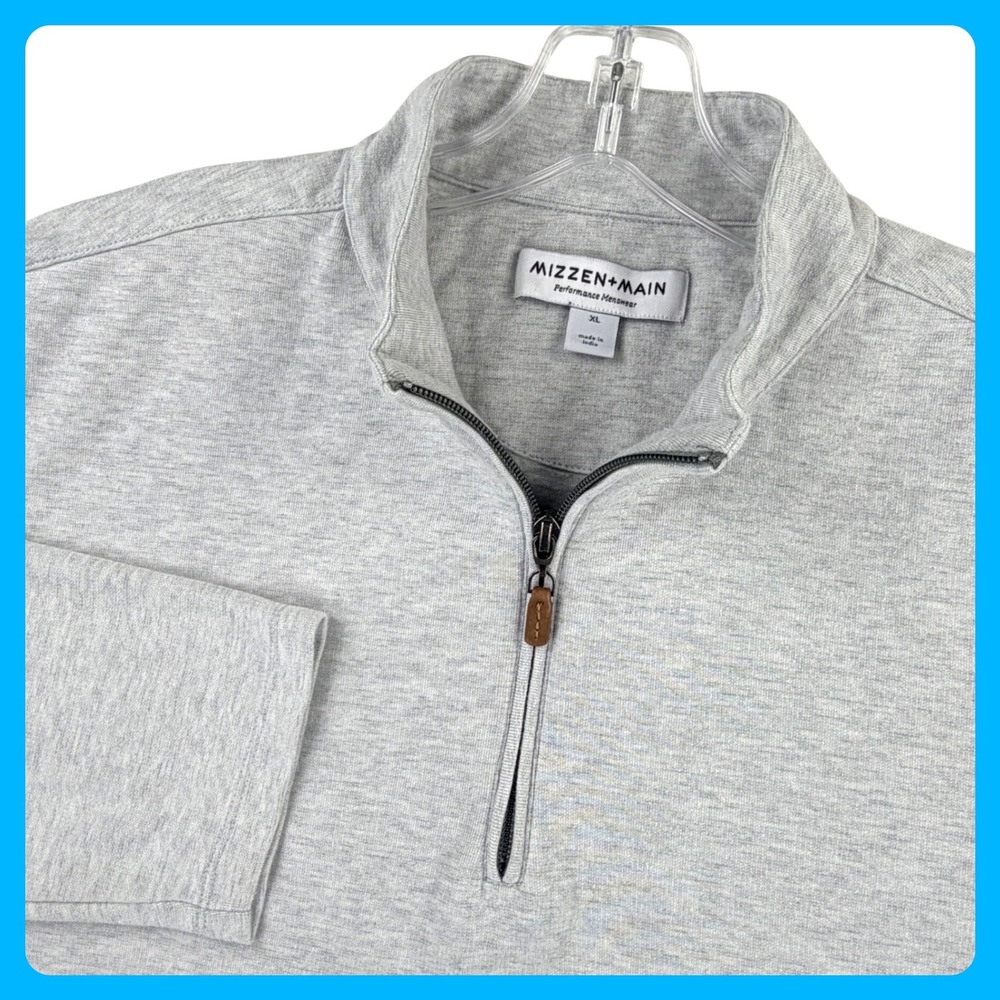 Mizzen+Main 1/4 Zip Pullover Men XL Gray Performance Heathered Mock Neck PO-7023